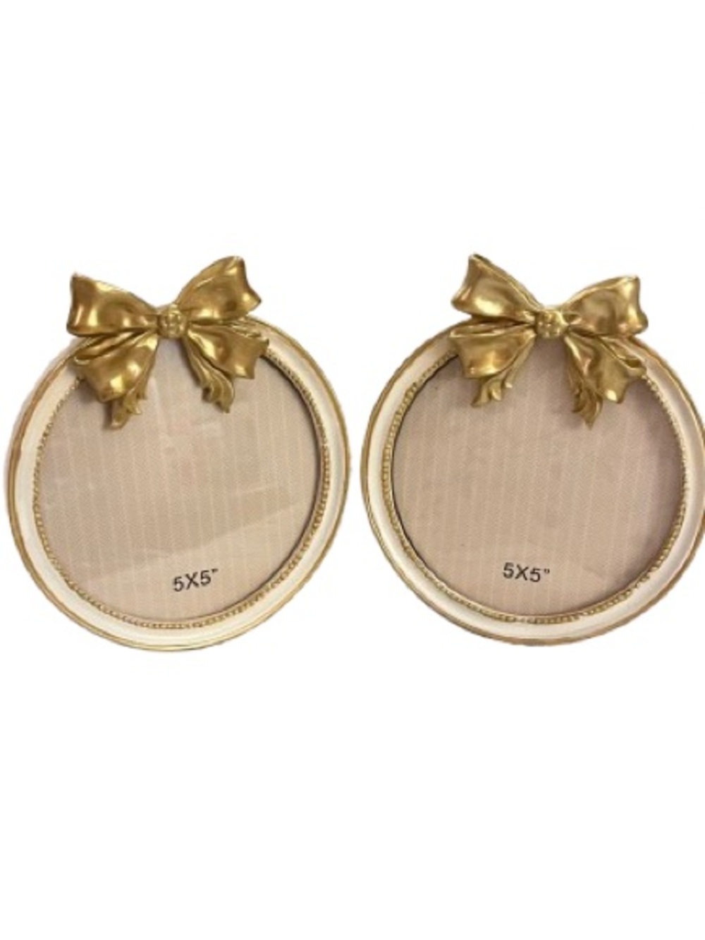 🆕-Set of 2 Gold Bow Round 5x5 Photo Frames